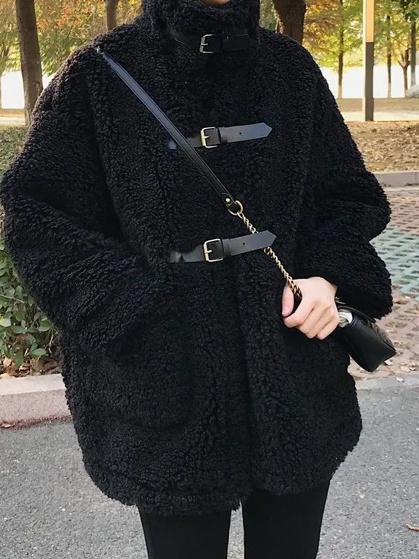 

plus Size Winter Coat Warm Lamb Fur Vest Mid-Length Korean Sle Commute High Waist Polyester Fiber Long Sve Cardigan