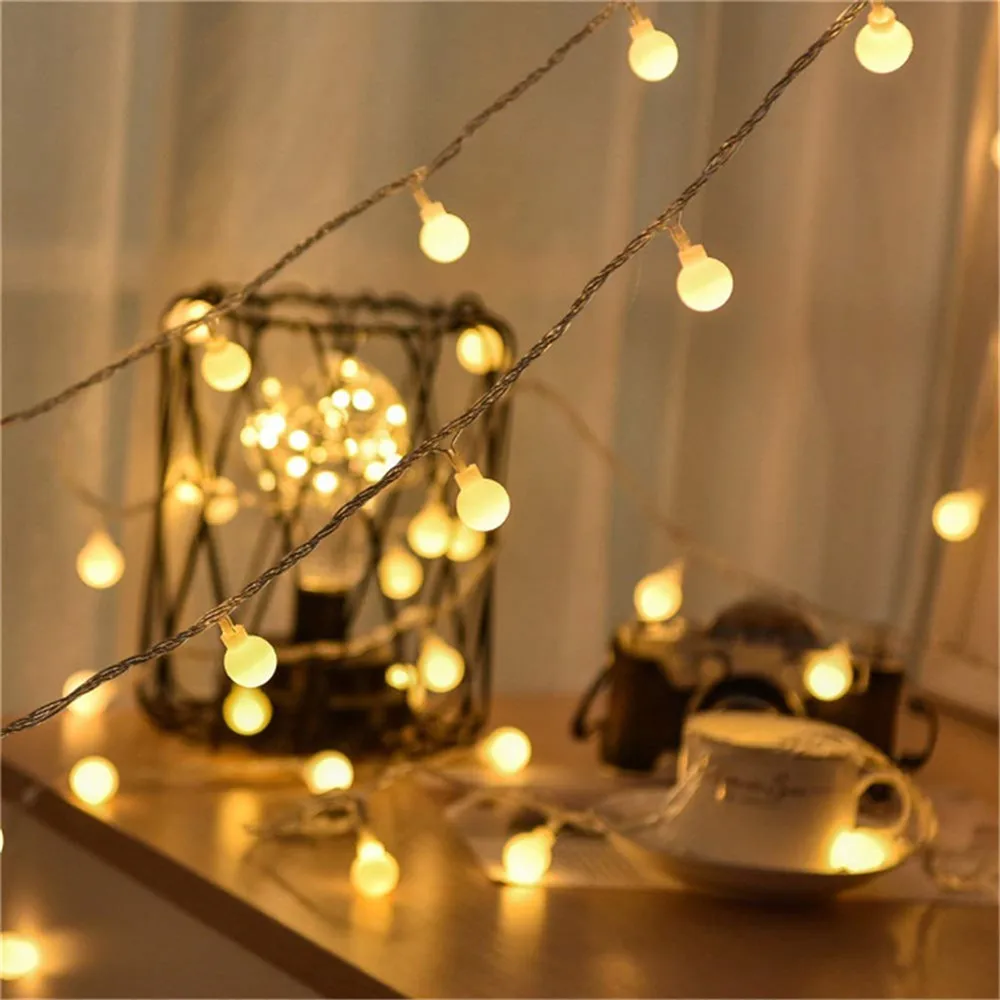 Christmas Ball Garland String Lights, Fairy Lights, Decoração exterior, Xmas Tree, Casa, Festa de Ano Novo, 1m, 10LED, 2022