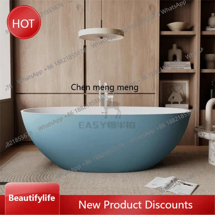 

zq10 Two-color blue bathtub artificial stone freestanding bathroom hotel double large capacity matte