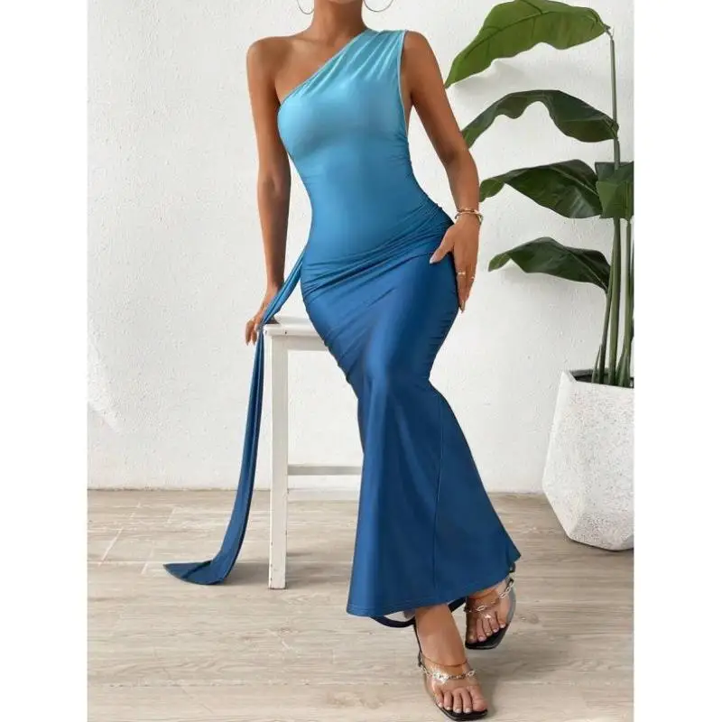 

Cross-Border Side Fi Tail Long Skirt P 334 oulder Bared Draped New Sle Casual Sportswear Seven Sve Autumn Wear