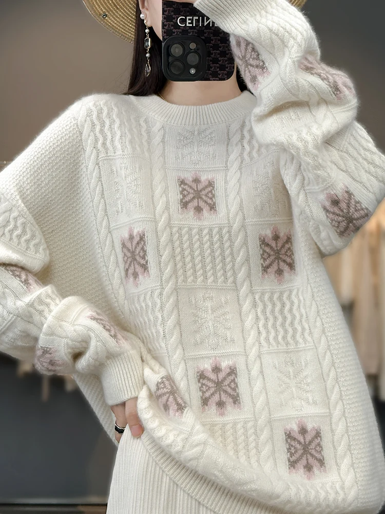 Herfst Winter Nieuwe 100% Kasjmier Wol Trui Vrouwen Crew Hals Trui Losse Veelzijdige Zachte Verdikte Knit Ondervacht Top Vrouwelijke