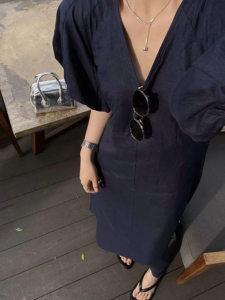 

Elegant Slimming Blue Short Sleeve Dress French Style Citywalk Summer New Arrival Women's Fashion High Quality Tea Break Dress