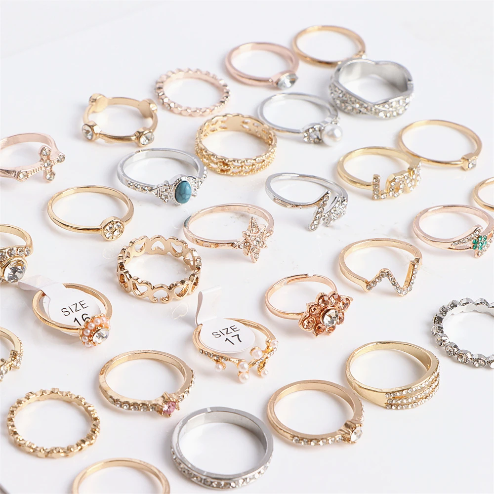 20/30/50 Pcs/Lot New Fashion Various Style Micro-inlaid Colorful Zircon Rings Jewelry For Women Wedding Engagement Party Gift