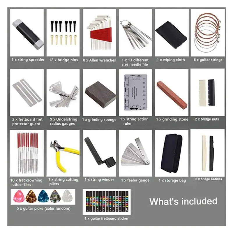 

Набор для ремонта гитары A61P с 72 деталями - Профессиональный набор для ремонта гитар и аксессуары - Для электрогитар, укулеле, банджо