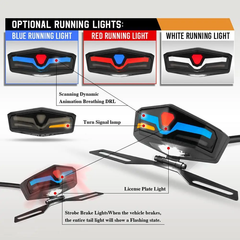 

Motorcycle Tail Light Integrated License Plate Holder LED Brake Lamp Turn Signals Waterproof Driving Lights