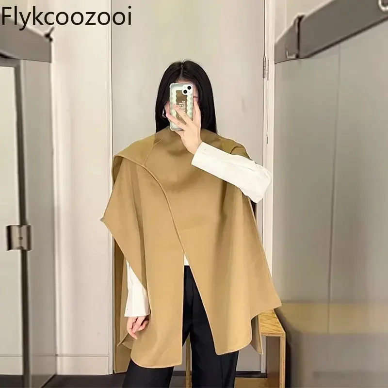 Minimalist Cos Camel Top Woolen Double-sided Loose All-over Shawl for Winter 2024 Casaco Feminino De Inverno Super Quente