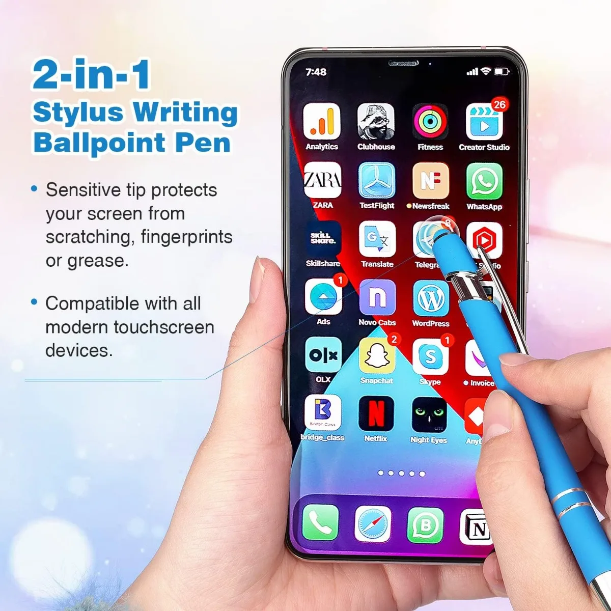 

8 Pack Ballpoint Pen 2-in-1 Stylus Retractable Ballpoint Pen with Stylus tip, Metal Stylus Pen Touch Screens, 1.0 mm Black Ink