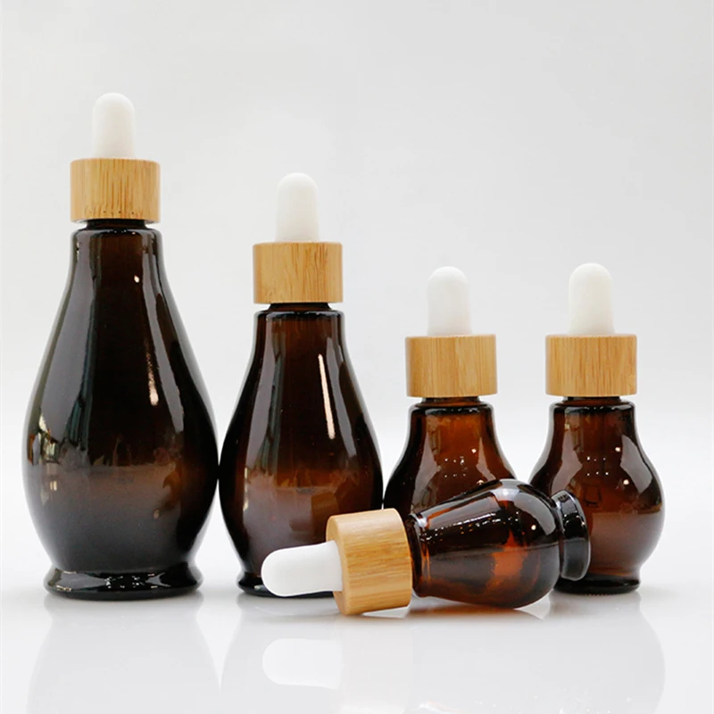 Bruin Kalebas Glas Etherische Olie Dropper Fles Bamboe Draagbare Schoonheid Amber Geur Flesjes Zwarte Cosmetische Parfum Flacon