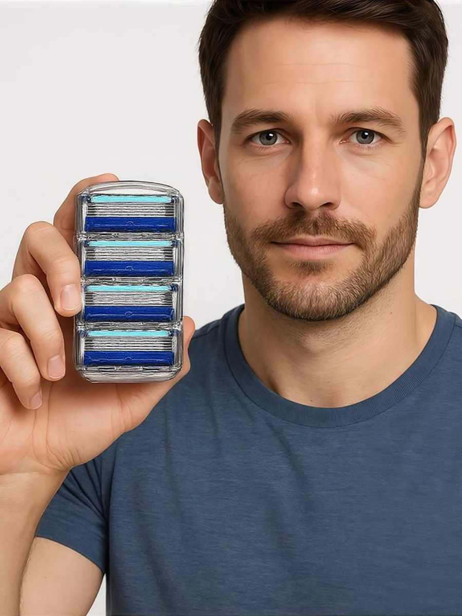 8 قطع من عبوات الحلاقة ذات 5 شفرات تناسب مقابض النظام المكونة من 5 طبقات، أشرطة الحلاقة اليدوية للرجال لتصفيف الوجه واللحية والجسم