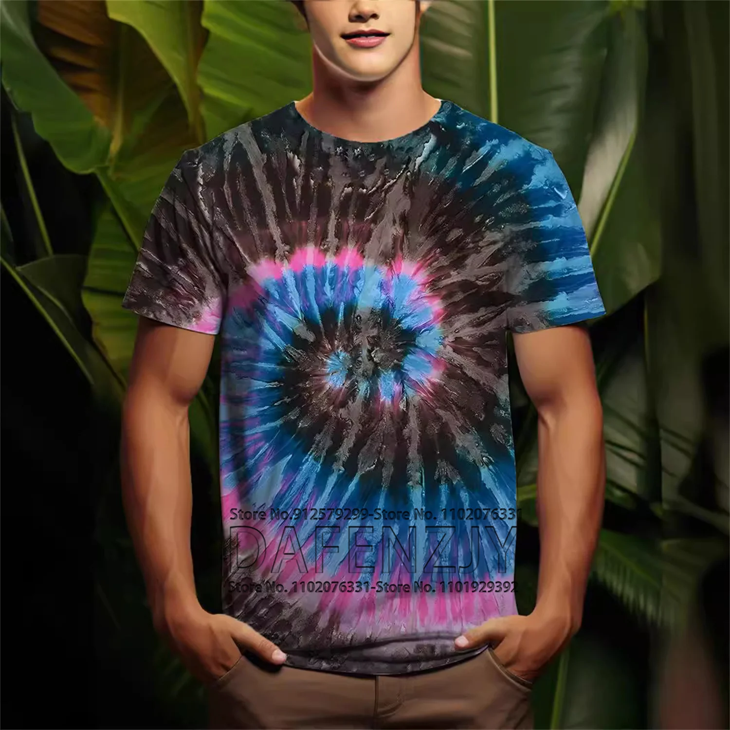 Men's Casual T-Shirt 3D Tie Dye Graphic Short Sleeve Summer Vintage Outdoor Tees Personality Sportswear Tops