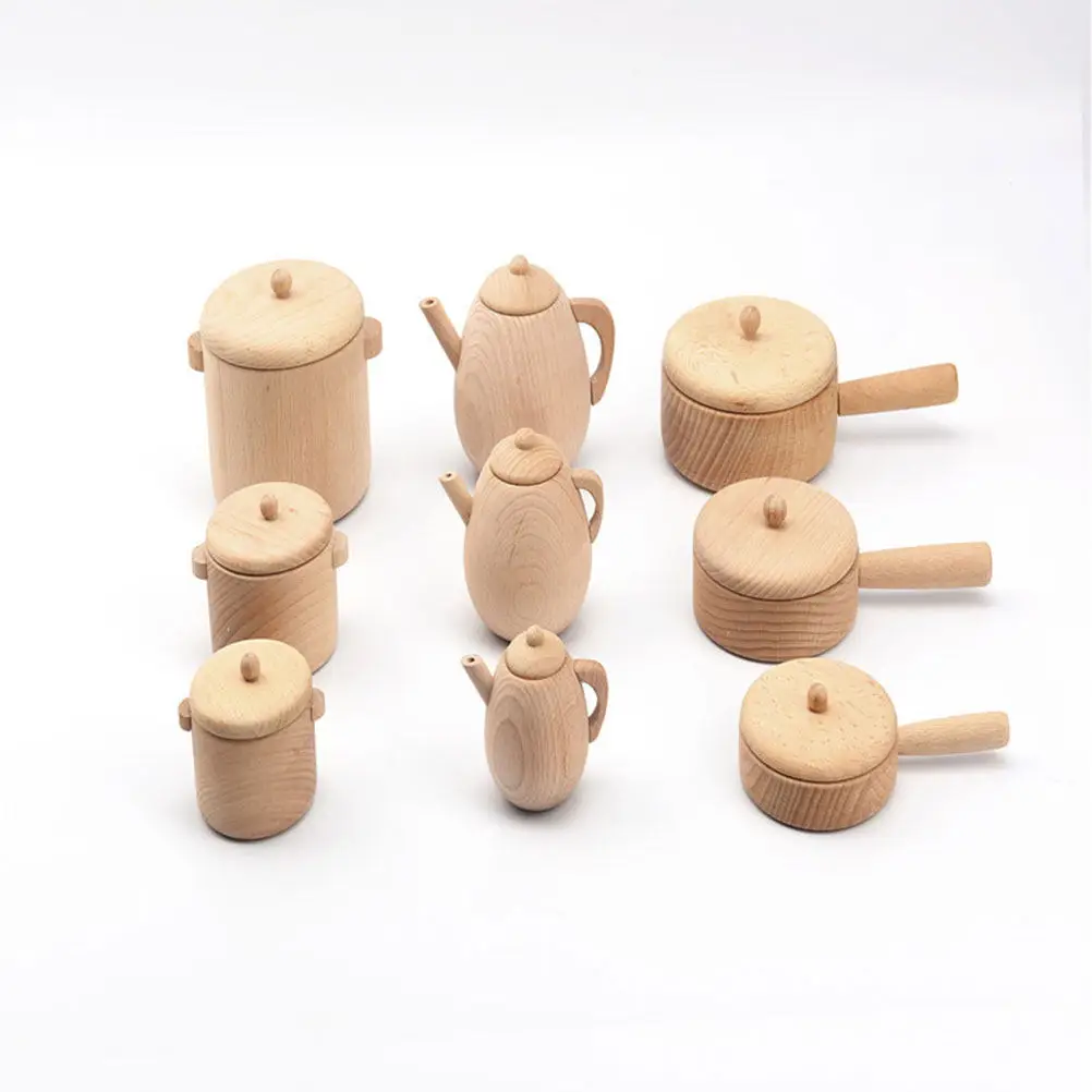 1Pcs Simulation Kitchen Pan Mini Wooden Play House Educational Interactive Supply for Baby Infant Toddler Gift