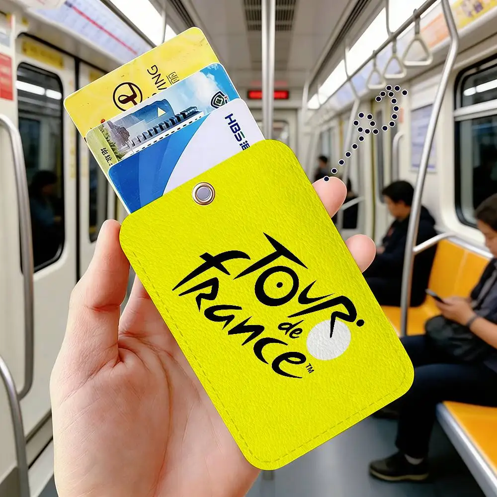 Tour De France Rectangle ID Card Case Keychain Access Card Bag Key Tag Ring Leather Card Holder Key Ring Access