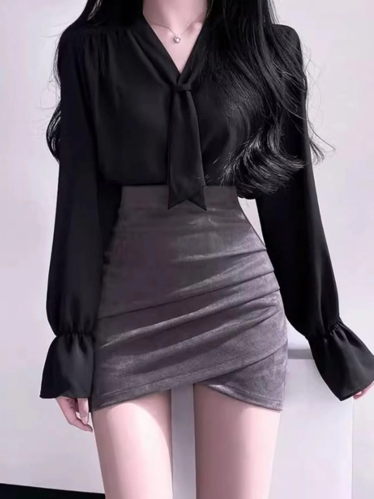 

Korean Sle High Waist Deer Skin Velvet f Skirt Women's Spring Summer New Irregular Spicy Commute Elastic ort Skirt