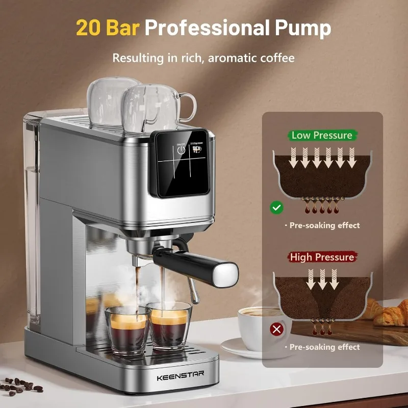 Espresso Machine 20Bar, Hot & Iced Coffee Machine with Rapid Cold Brew, Espresso Maker with Milk Frother Steam Wand