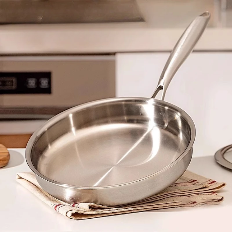 Uncoated Stainless Steel Non-stick Pan Flat-bottom Frying Pan Steak Omelette Pan Induction Cooker Dedicated