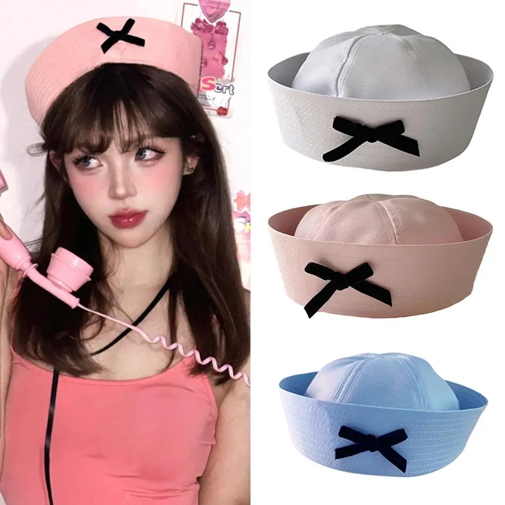 

Personality Bowknot Beret Fashion Nurse Cosplay Hat Outdoor UV Protection Dome Cap Women Girls Jk Navy Hat Flip Eaves Sailor Hat