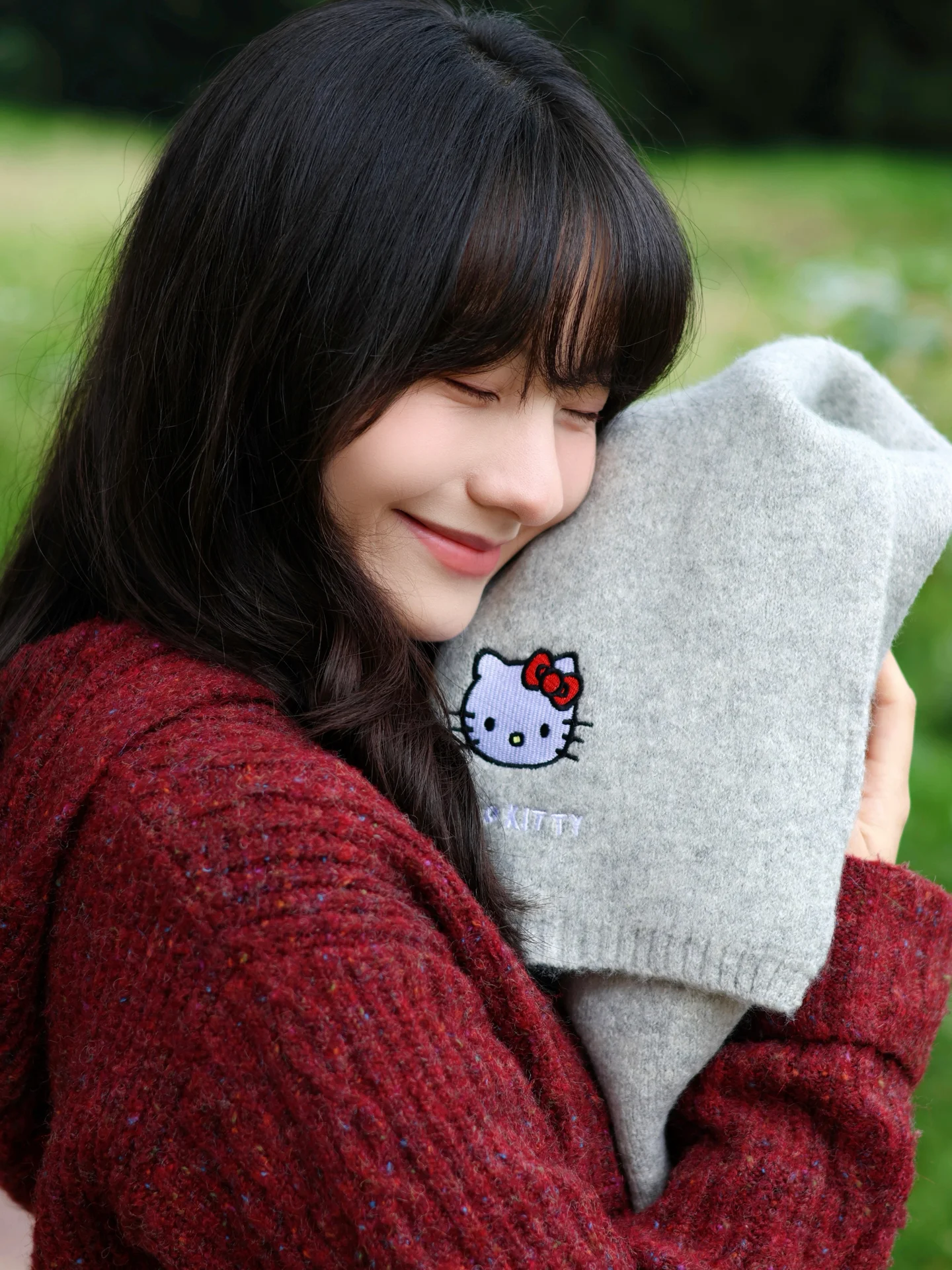 ハローキティぬいぐるみニットスカーフ暖かいシンプルオールマッチ漫画ソリッドカラーカシミア韓国風ネックウォーマー秋冬用