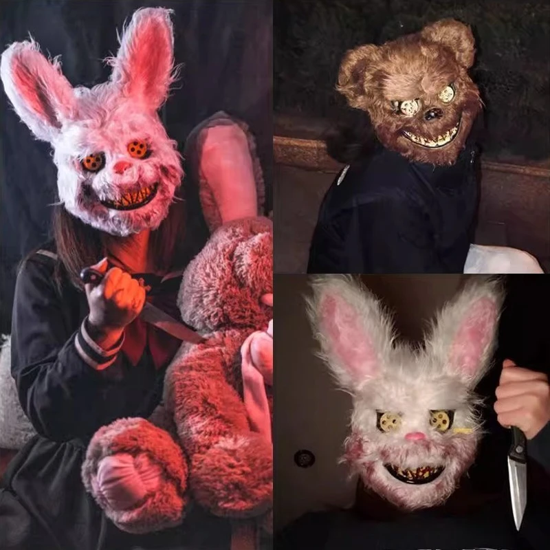 

Ужасная маска ужасов с кровавым кроликом, 3D реалистичный страшный плюшевый костюм медведя, аксессуары для Хэллоуина, реквизит для косплея, маски