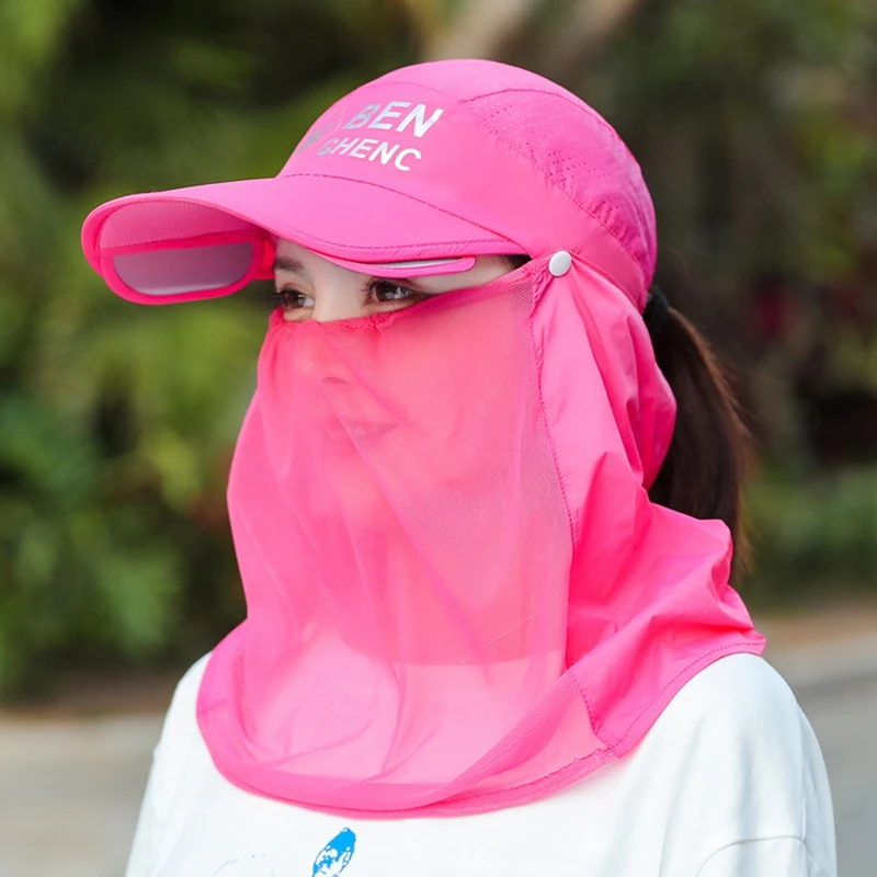 Women Summer Visors Caps Detachable Face Mask Neck Cover Scarf Sun Protection Mesh Hat Breathable Garden Working Cycling Caps