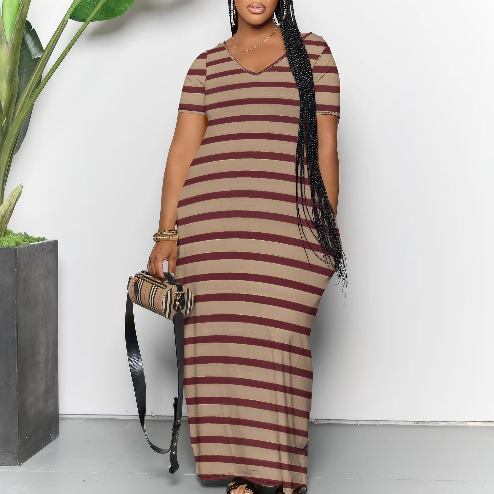Women's Summer Bodycon Maxi Dress Casual Crewneck Short Sleeve Long Fitted Sundress Party Club Sexy Wrap Beach Vacation Dress