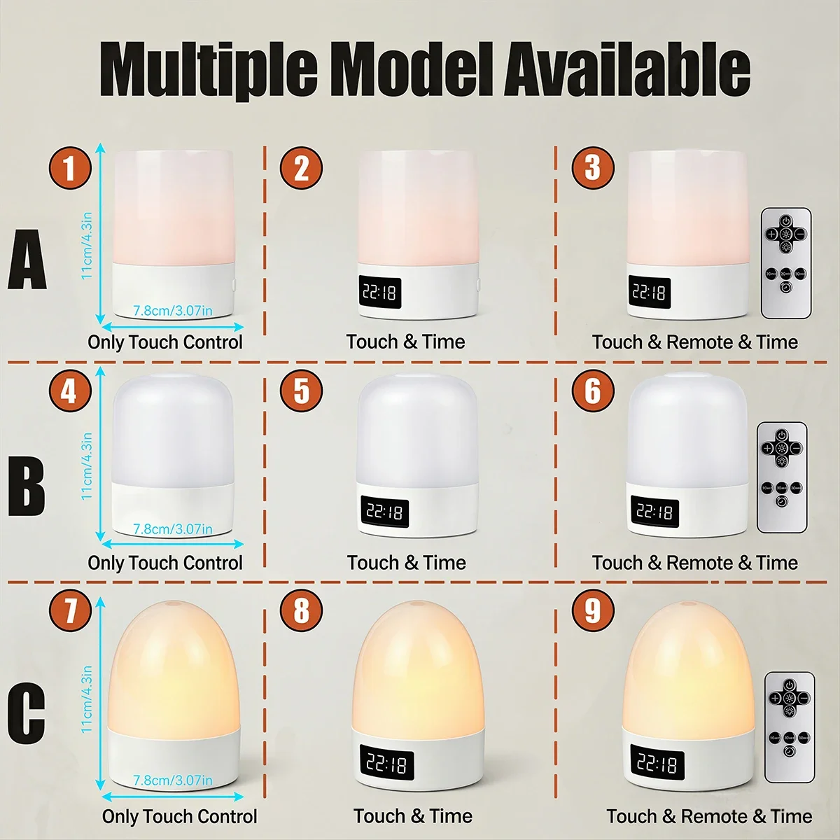LED Touch Bedside Night Light Remote Control Stepless Dimming 3 Color Modes Timer Digital Clock Table Lamp for Home Bedroom Dorm