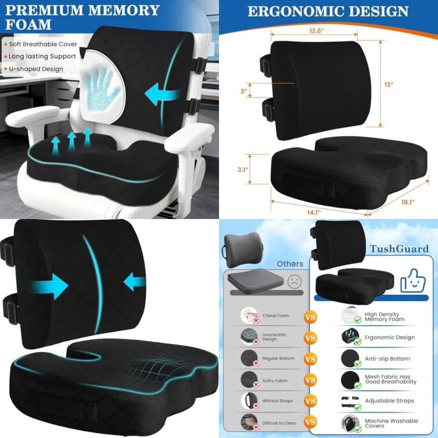 

BackSeat Cushion, Car Seat Office Chair Cushions, Breathable Memory Foam Lumbar Back Support Pillow, Portable Airplane Seat Cus