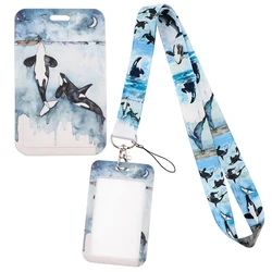 YQ973 Fashion Whales Key Lanyard Phone Strap Keychain Lariat Phone Rope Shark Animals Key Cord ID Credit Card Badge Holder