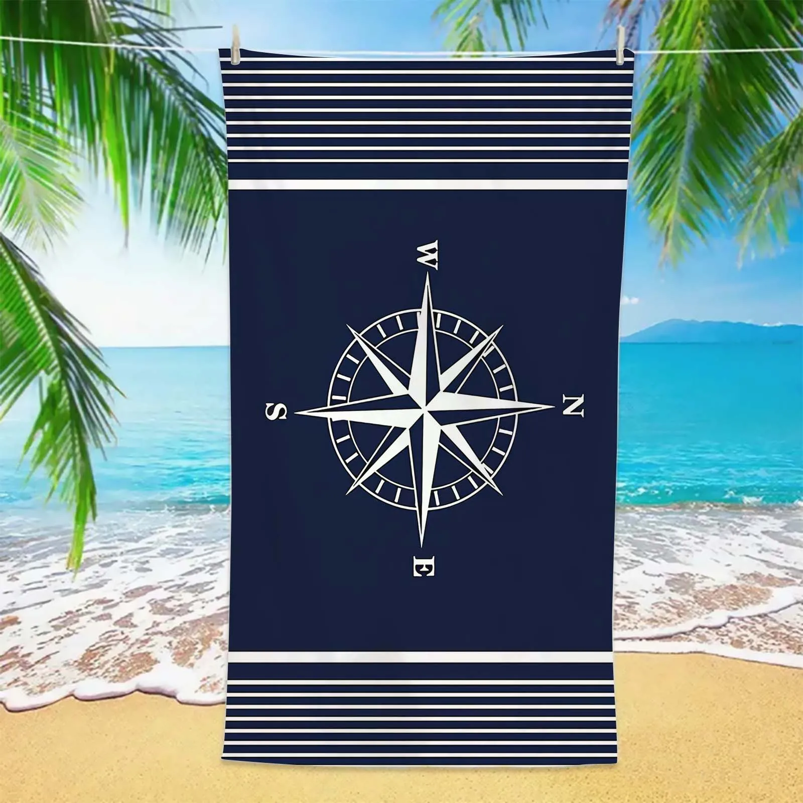 Compass Beach Towels Navy Blue Soft Pool Swimming Microfiber Towels for Adults Men Sports Gym Bath Towel Cruise Vacation Gifts