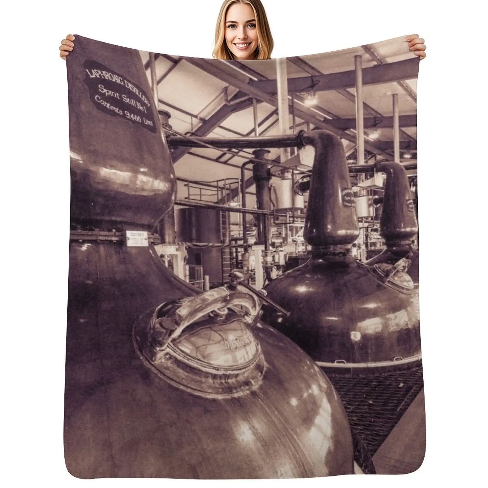 Manta decorativa Spirit and Wash Stills Laphroaig Distillery, manta acogedora para primavera y otoño para sofá