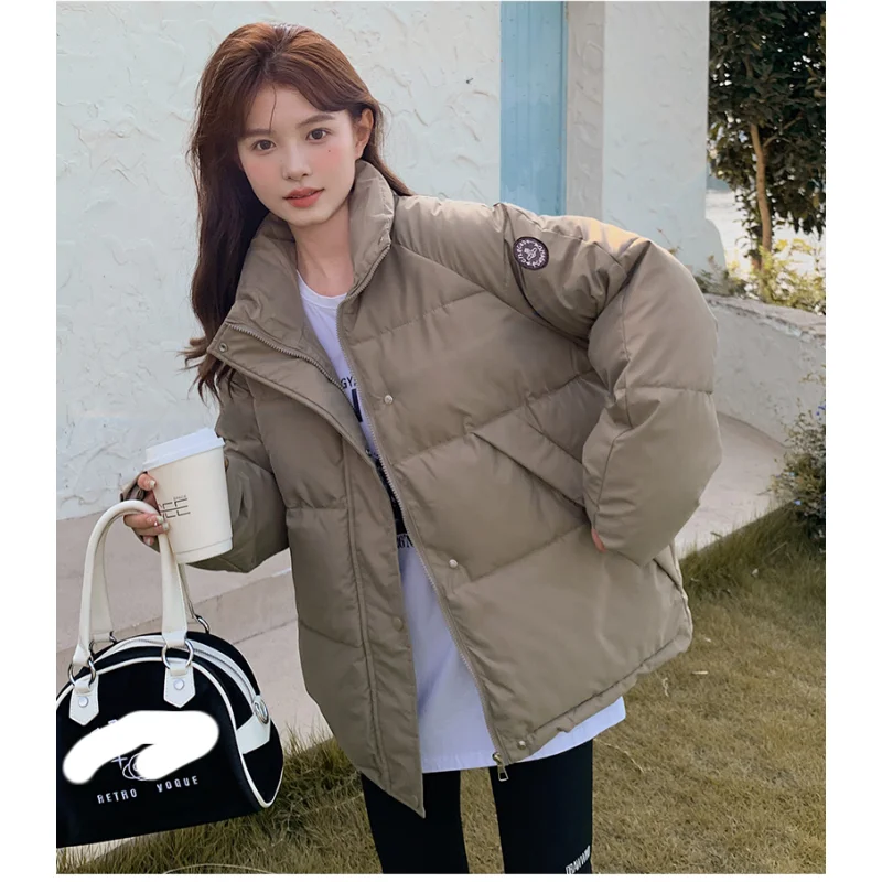 

Women Khaki Down Clothes Warm Solid Zipper 2023 Winter New Korean Fashion Leisure Windproof Puffer Padded Outwear Black Tops