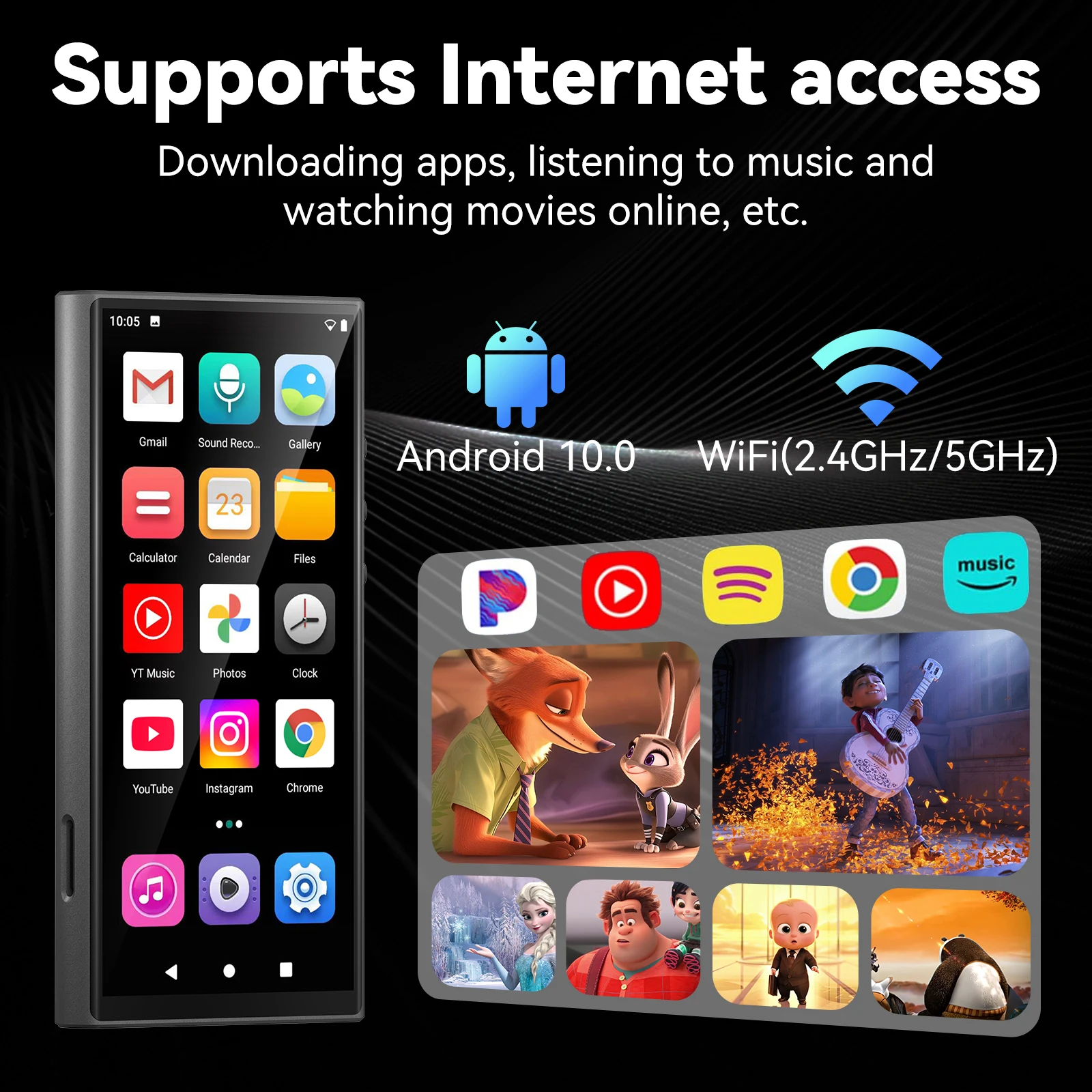 RUIZU H12 64 ГБ Wi-Fi MP3-плеер Android 10 с Bluetooth, сенсорный экран 4,8 дюйма с динамиками, FM-радио, емкость до 512 ГБ RUIZU H12 64 ГБ Wi-Fi MP3-плеер Android 10 с Bluetooth, сенсорный экран 4,8 дюйма с динамиками, FM-радио, емкость до 512 ГБ