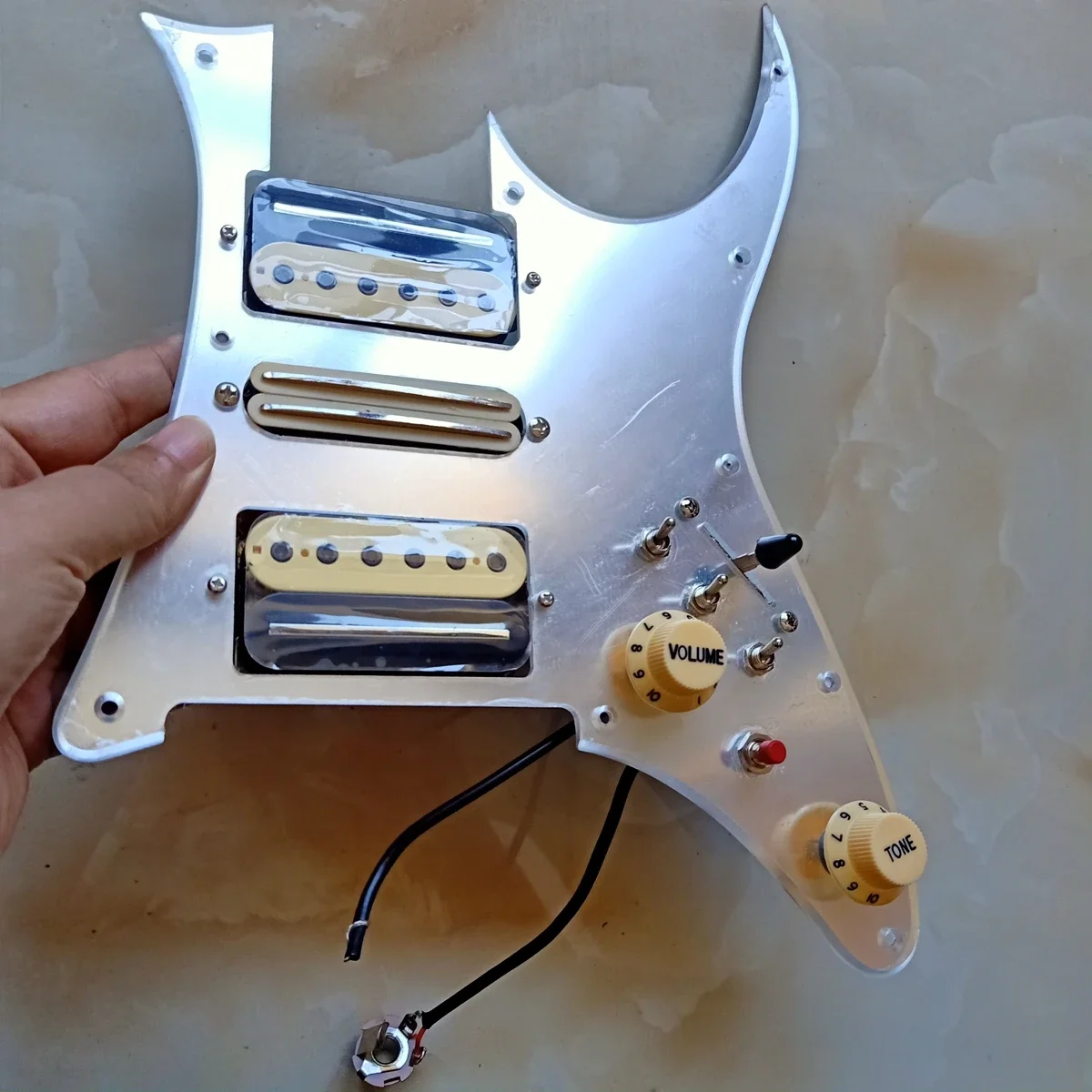 Prewired RG HSH Silver Mirror Pickguard Zebra Humbucker Pickup and Dual Rail High Output Yellow Mini Humbucker Pickups