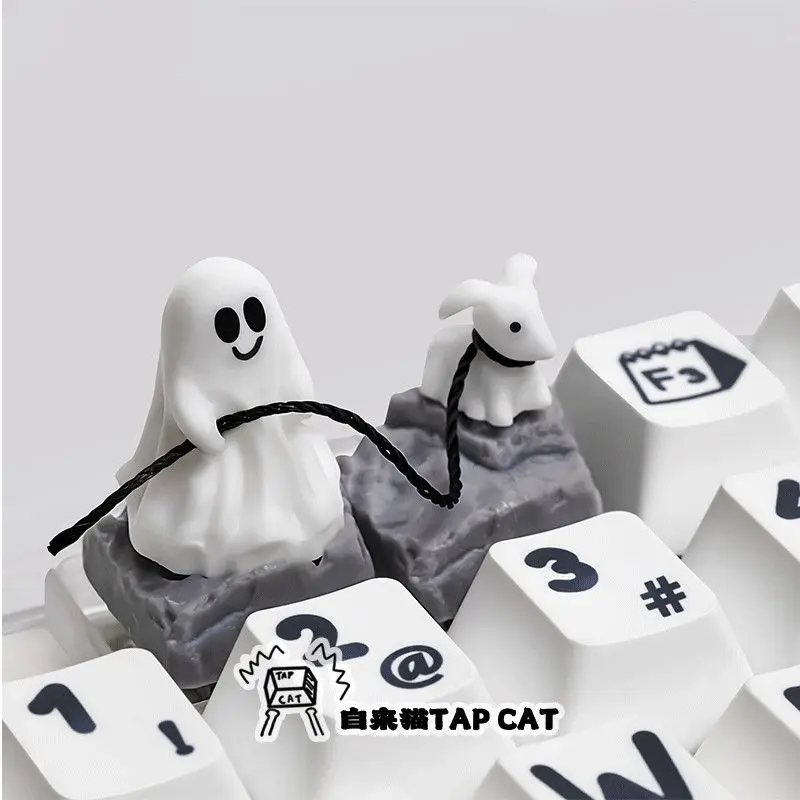 Cute Ghost Artisan Keycap Single 3D Sculpted Resin Little Ghost Dog Custom Novelty for Mechanical Keyboard Cherry MX ESC Kawaii