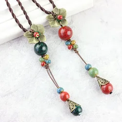 Long Sweater Ceramic Chain Necklace for Women Stylish Adornment Pendant Elegant Hanging Accessory for Autumn Winter BZ312