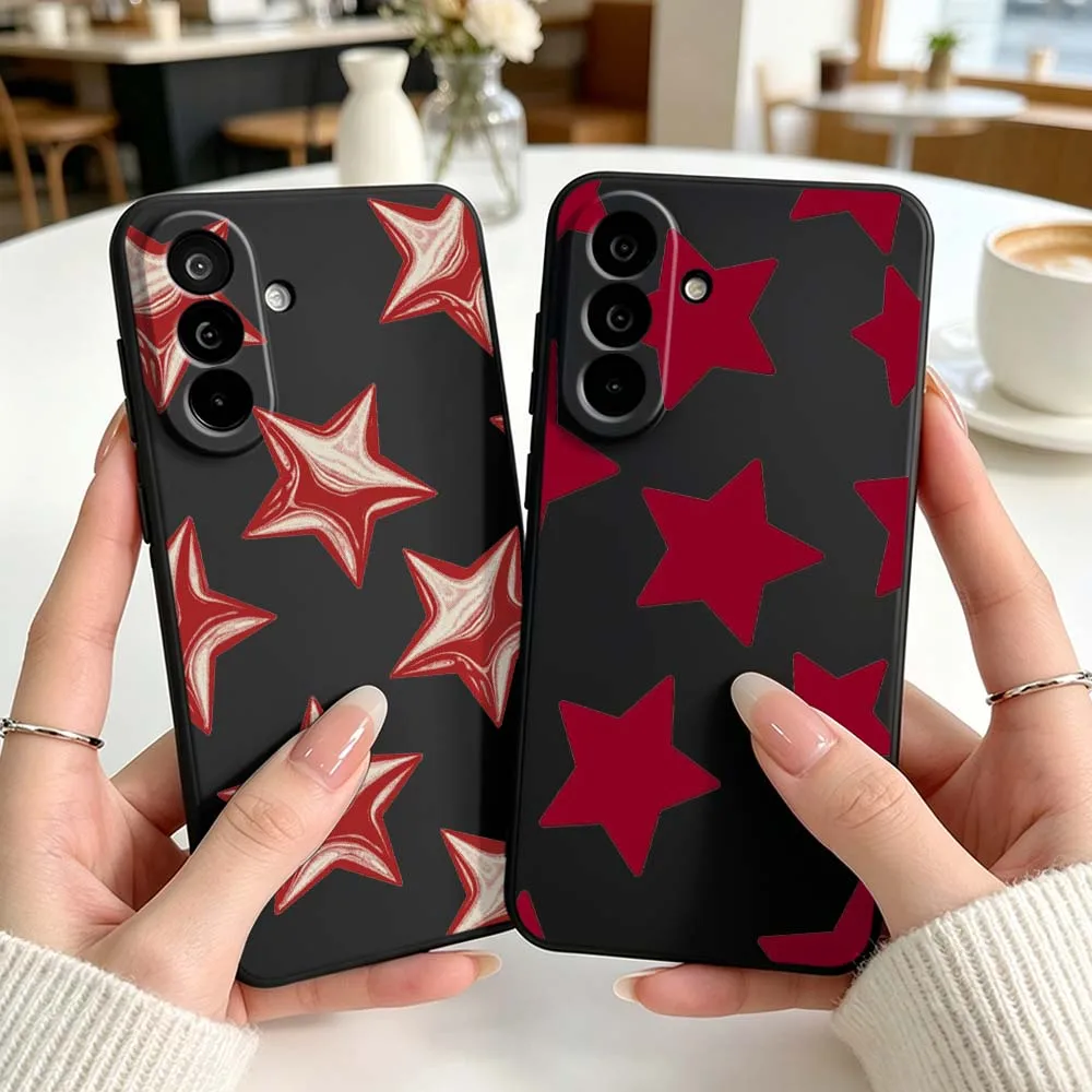 Red Star Pattern Phone Case For Samsung Galaxy A71 A56 A55 A54 A53 A51 A50 A41 A16 A06 A05 Black Silicone Cover