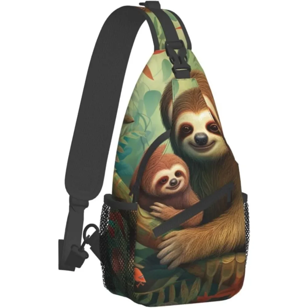 Cute Sloth Print Cross Chest Bag Crossbody Backpack Sling Shoulder  Travel Hiking Daypack Cycling 