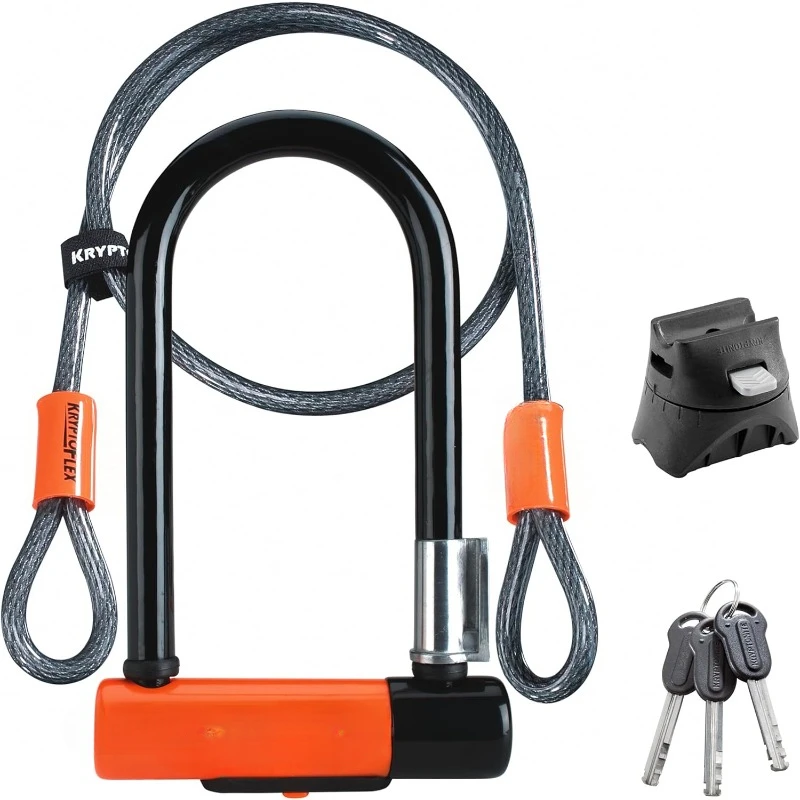 Heavy Duty Anti-Theft Bicycle U Lock, 13mm Shackle and 10mm x4ft Length Security Cable with Mounting Bracket and Keys