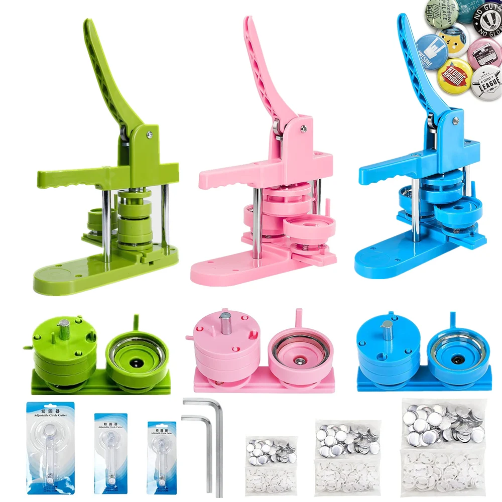 

DIY Badges Button Maker Machine Kit Set, 25+32+58MM Pin Badges Punching Press with 300Pcs Parts+3 Size Circle Cutter+3 Size Mold