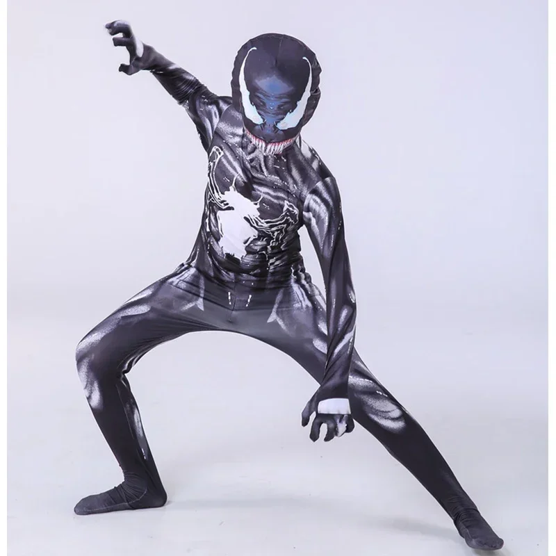 3D Symbiote Venom Costume Bambini Supereroe Spiderman Costume Tuta Tuta Spandex Zentai Halloween Spider Man Cosplay SuiY^0!