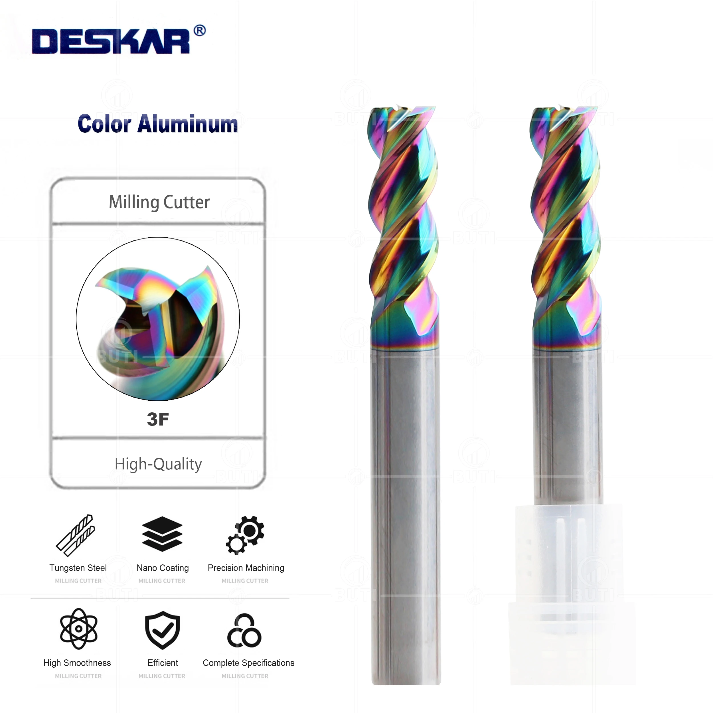 

DESKAR 100% Original 4x50L 5x50L 6x50L 8x60L 10x75L 3F AL Color Endmill CNC Lathe Cutter Cutting Tool Part End Mill For Aluminum