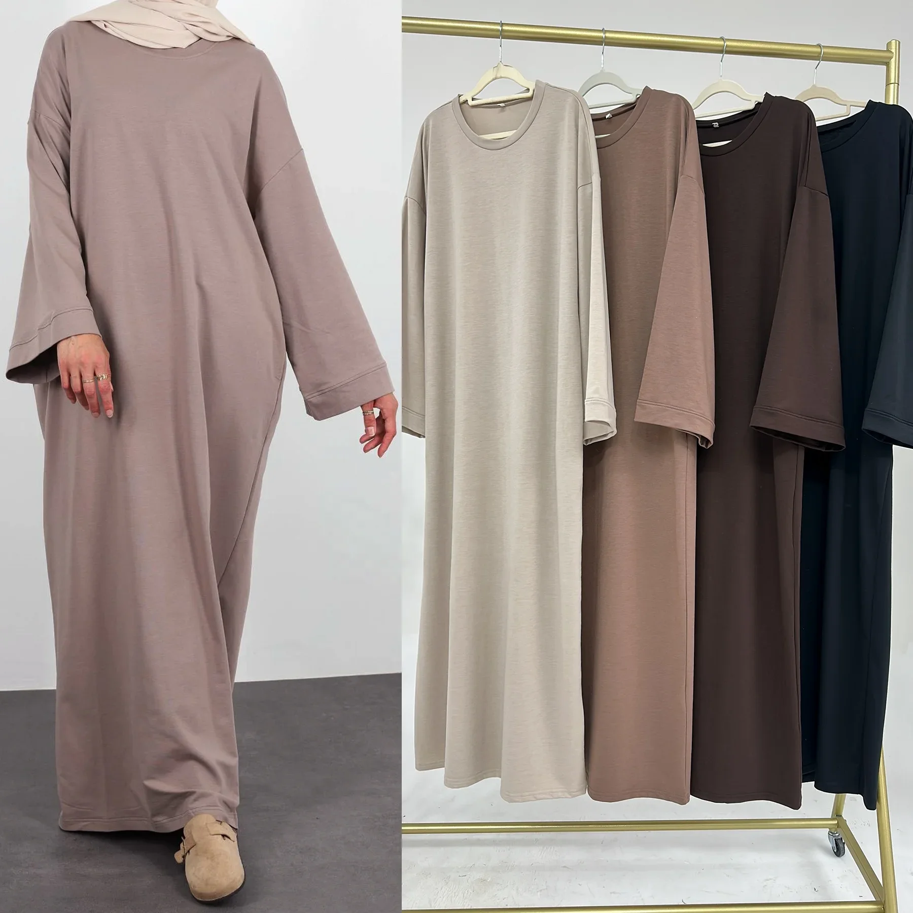 

EID Ramadan Long Sleeves Women's Abaya Muslim Straight Dress Dubai Islmaic Hijab Dress Prayer Clothing Casual Kaftan Girl Kimono