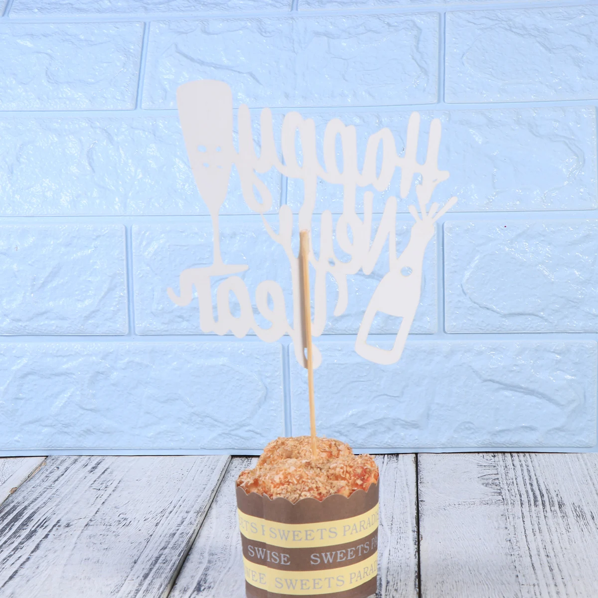 

10 pcs Cake Picks Glitter Paper Happy New Year Design Dessert Decoration For Cupcakes Cakes Ice Table Decorations