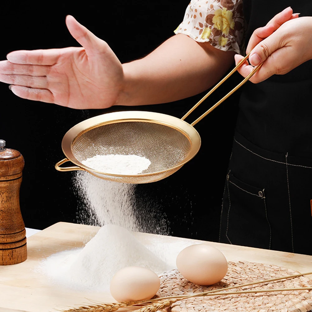 

3pcs Golden Stainless Steel Mesh Strainer Set 12cm 14cm 16cm Fine Sieve for Baking Cooking Oil Filtration Flour Food