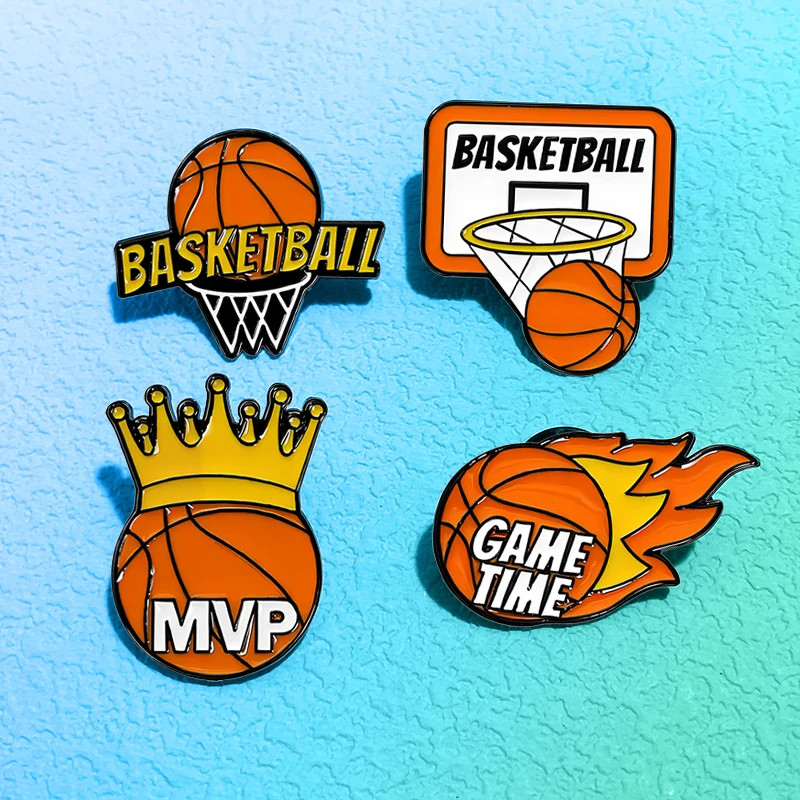 Cartoon Basketball Pin 4-design Cute Enamel Crown Game Time Basketball Brooch For Clothes Backpack Metal Pin Lapel Badge Gifts