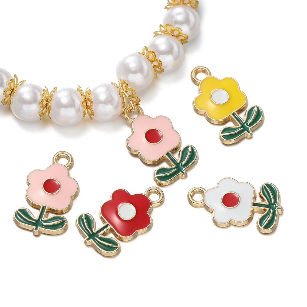 

5Pcs Alloy Cute Enamel Colorful Flowers Charms for Earrings Necklaces Bracelets Flower Pendants Jewelry Making Accessories