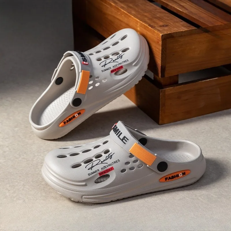 

Мужские шлепанцы из ЭВА с отверстиями, нескользящие, на толстой мягкой платформе, модные, удобные, летние сандалии