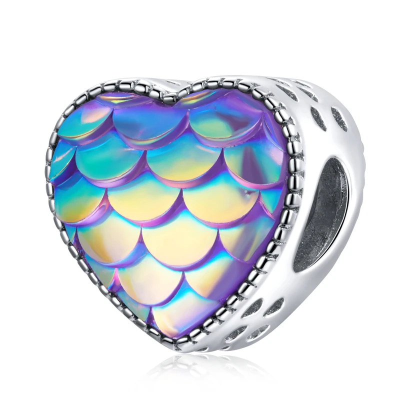WOSTU 925 Sterling Silber Ozean Cathead & Fisch Skala Hängen Perle Harz Herz Charms Fit Ursprüngliche Armband DIY Schmuck Machen