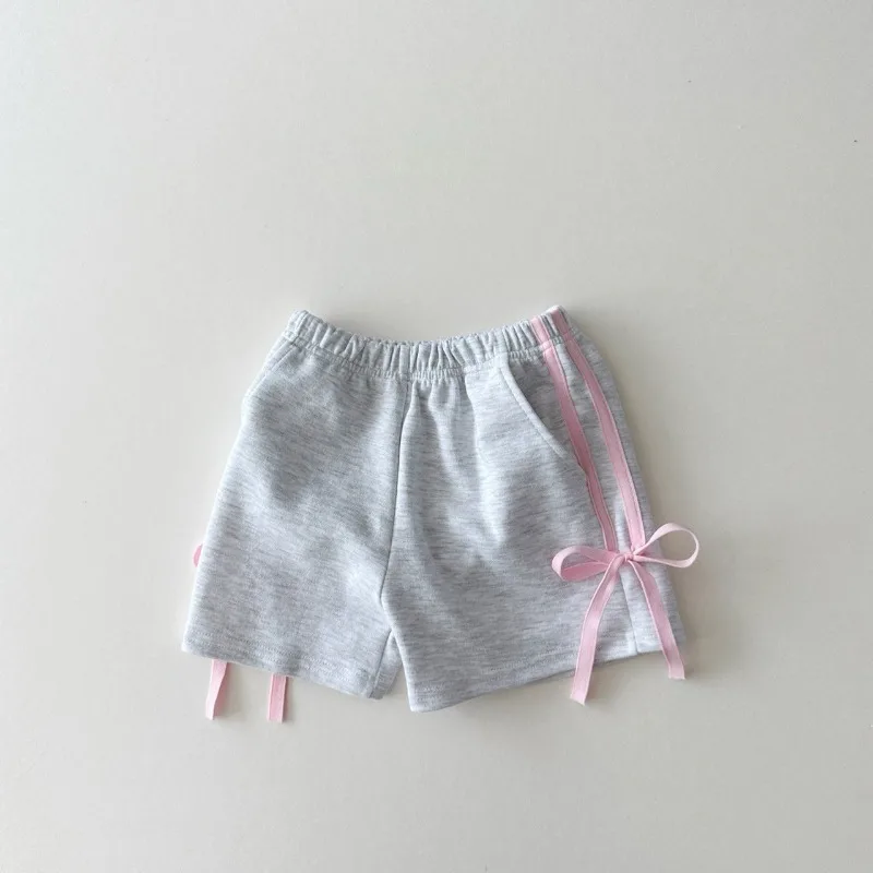 Korean Style New Summer Baby Girls Sports Shorts Side Seam Stripe Bow Elastic Waist Loose Pants Casual Children Clothes A24147