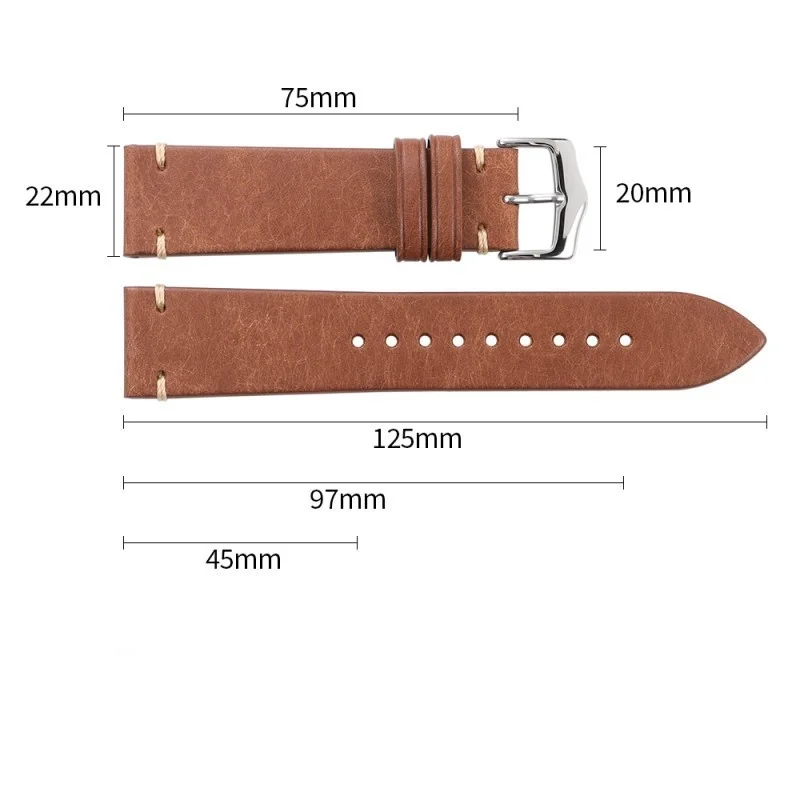 20mm 22mm High Quality Retro Hand Stitched Cowhide Leather Watch Strap Replacement for Universal Waterproof Watch Band Accessory