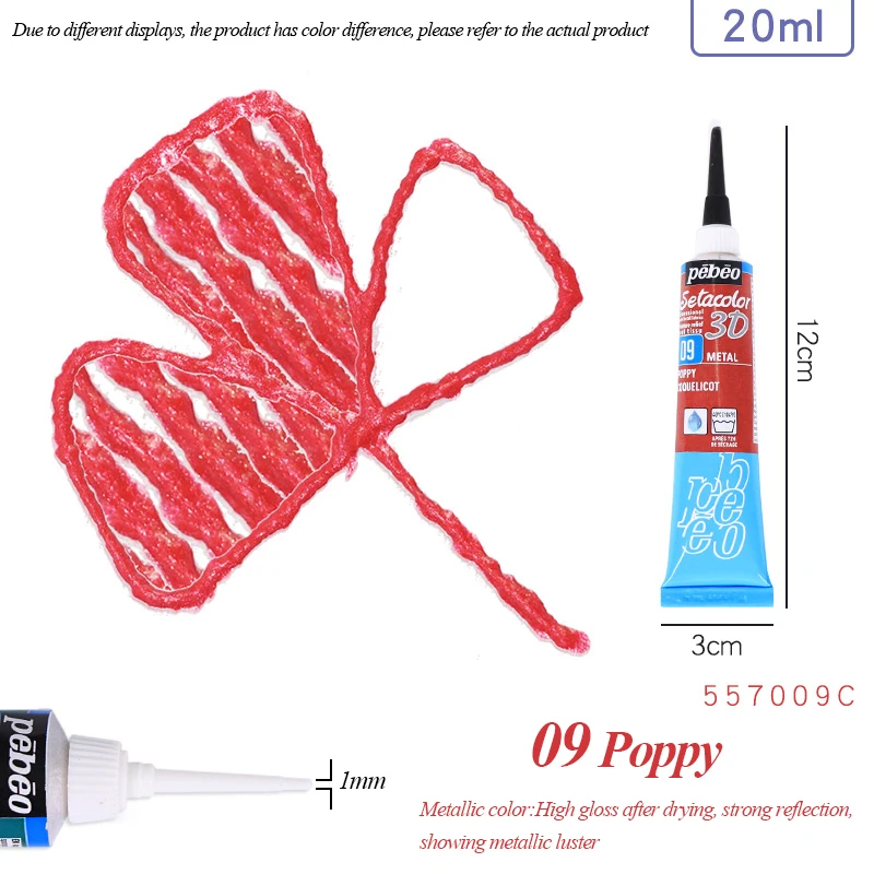 Setacolor 3D Stoffenverf 20ml Permanente Waterdichte Textielverf Niet-giftige 3D Stoffenmarker voor DIY Kleding Textielknutsels